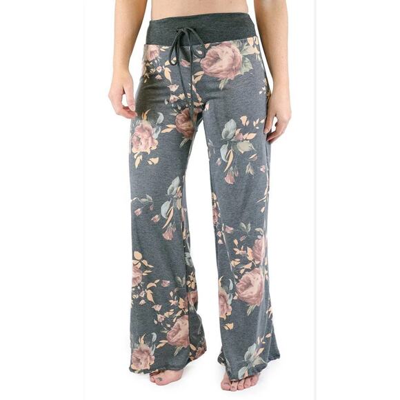 12 Pm By Mon Ami Pants - 12 Pm By Mon Ami Floral Wide Leg Pants - Black and Pink | Size L
